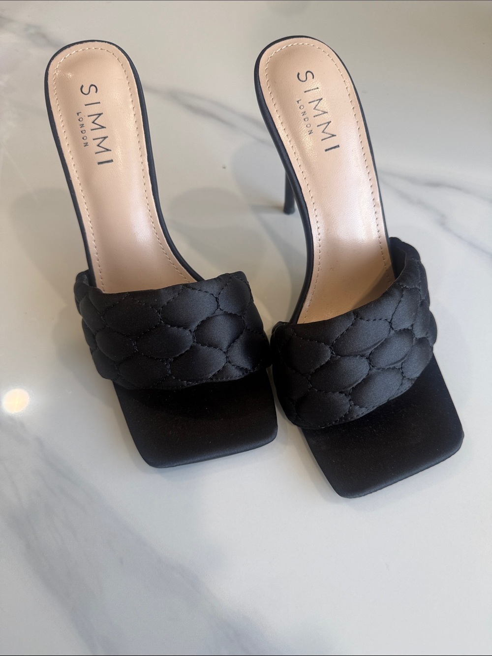 SIMMI London Black Quilted Slide Heels Never Worn